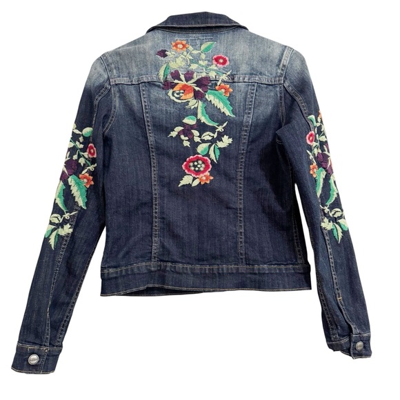 Driftwood Maryah Floral Embroidered Boho Jean Jacket Medium - Picture 3 of 11